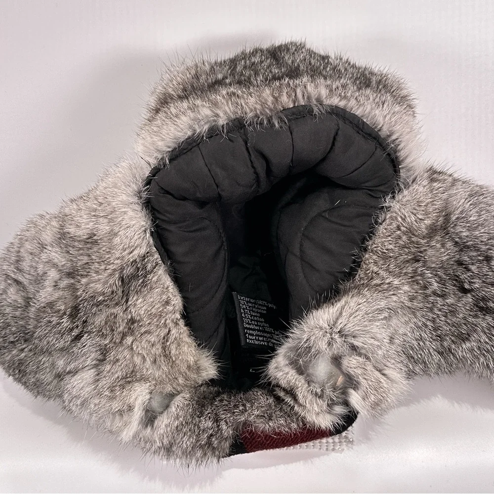 Yukon Tracks Mens Trapper Hat Rabbit Fur Buffalo Plaid Size L